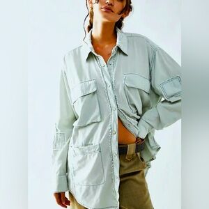 We The Free Mary Jean Baby Cord Shirt Teal Size Medium